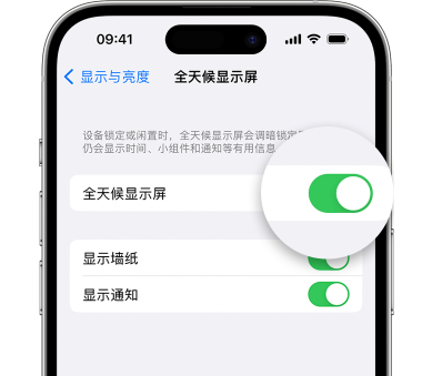 玉林苹果15预约维修分享iPhone15如何设置全天候显示屏幕可见 